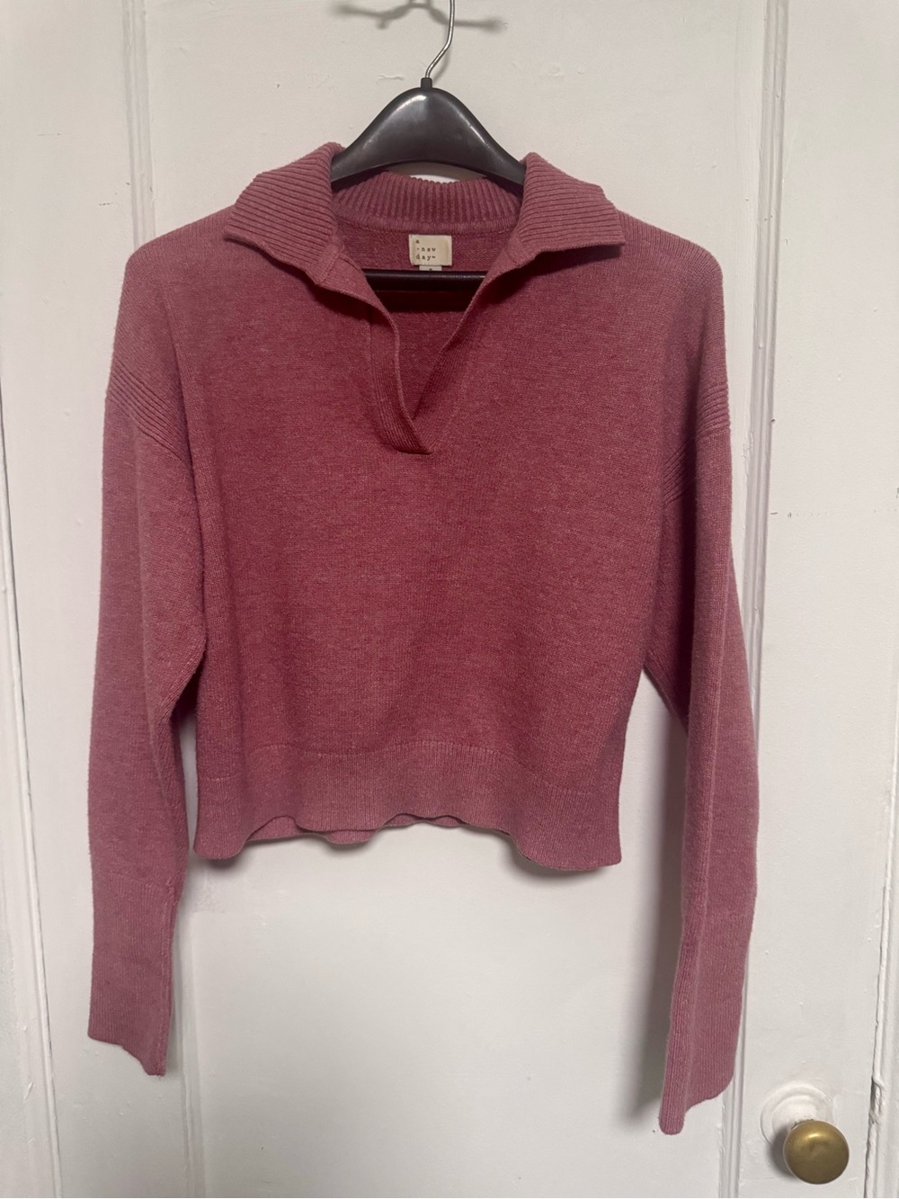 Cozy Collared Pullover Sweater Top in Dusty Rose, Mauve, Pink